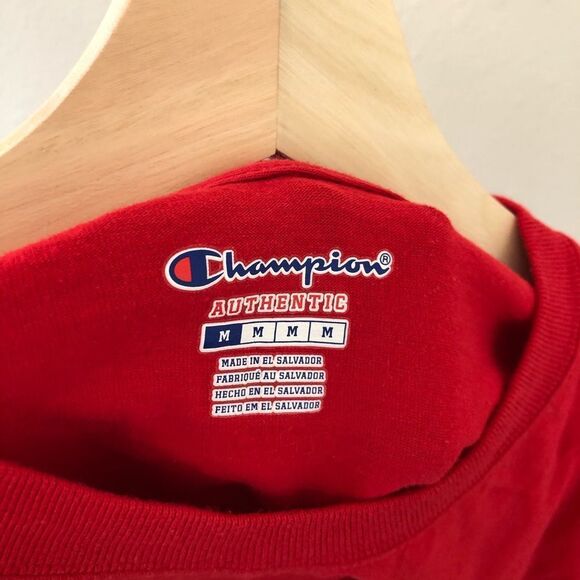 Champion Men's Red Long Sleeve Crewneck Chest Pocket Sleeve Logo Shirt Sz Medium - Picture 3 of 4